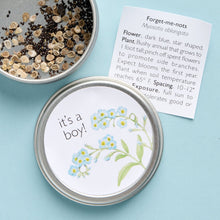 Load image into Gallery viewer, It’s a Boy! Garden Sprinkles kit with Forget-Me-Not seeds that bloom and represent love.