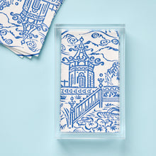 Load image into Gallery viewer, Caspari’s lovely pagoda pattern is featured on the versatile Guest Towel Napkins that offers the look of linen, the feel of cloth, and the convenience of paper. The complementary Caspari Crystal Acrylic Guest Towel Napkin Holder features the beauty of cut crystal and the durability of acrylic which brings an air of sophistication to a powder room or dining room table.