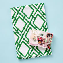 Load image into Gallery viewer, The bright green Trellis Tea towel is 100% cotton and beautifully crafted in Ireland, making it the perfect addition to a kitchen, bathroom, or bar cart. The Allen Rabbit Family bakes their own batches of the beloved Scottish Shortbread in Charlottesville, Virginia with the recipe passed down from Grandma Rabbit of Scotland.