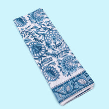 Load image into Gallery viewer, This beautiful kitchen towel is block-printed at a fair-trade workshop in Jaipur, India on 100% absorbent cotton. Available in blue or green.