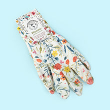 Load image into Gallery viewer, The form fitting weeding gloves from Womanswork were designed just for women’s hands, and the palms and fingertips are dipped in clear nitrile for a waterproof coating. The back of the glove is uncoated and breathable for comfortable gardening. They are tough and stylish, featuring a beautiful Garden of Paradise print.