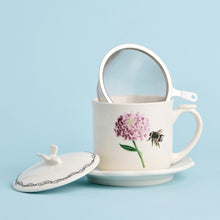 Load image into Gallery viewer, The adorable mug has a matching saucer, stretcher and lid to keep tea warm. 
