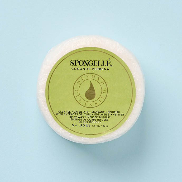 The Spongelle body wash, infused buffer cleanses, exfoliates, massages, and nourishes skin, all with the delightful scent of coconut verbena.