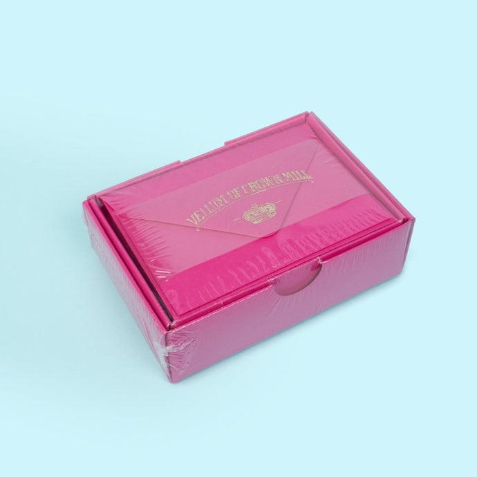 A handwritten note is always in style and these beautiful Vellum of Crown Mill notecards, made in Belgium, make a perfect calling card or gift enclosure. This hot pink set contains 25, smooth, 