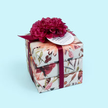 Load image into Gallery viewer, Two’s Company Blooms &amp; Berries Set of 3 Lavender French-milled Soaps are scented with pomegranate and black currant fruit and individually wrapped for a gift within a gift. 
